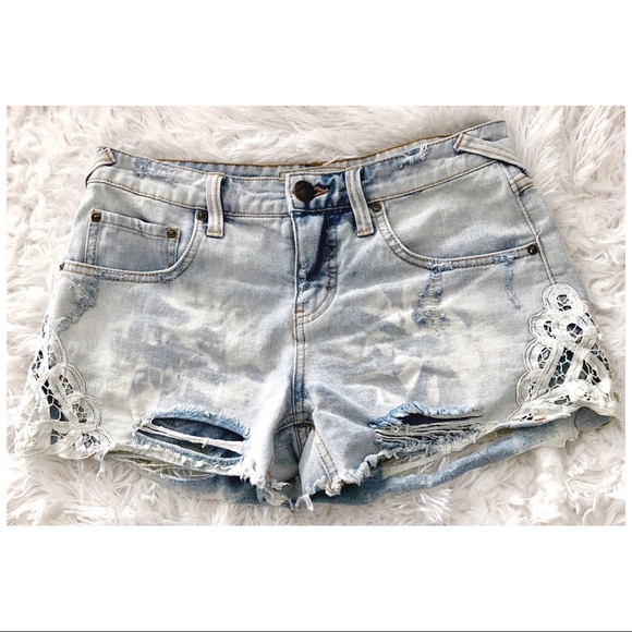 Free People Pants - Free People Lace Distressed Denim Shorts
